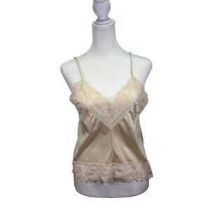 Vintage 70's Flair Lingerie Cami Top Size S Cream Satin Lace Babydoll Coquette